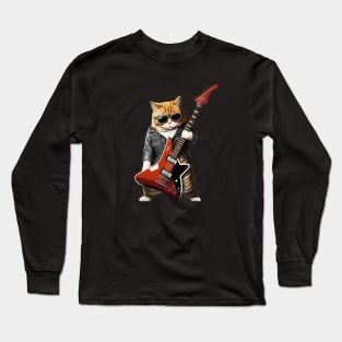 Cat Playing Guitar Long Sleeve T-Shirt